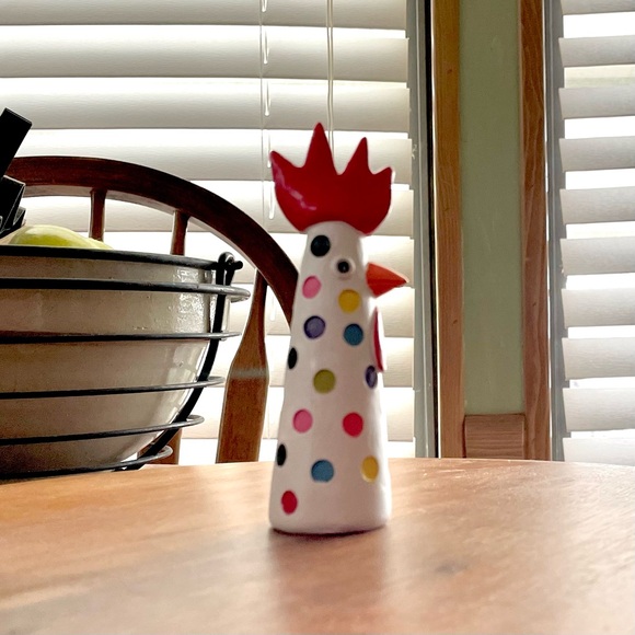 *EUC* Multicolored Resin Rooster Statue - White w/Multicolored Polka-Dots - Picture 2 of 8